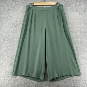 Eileen Fisher Wide Leg Cropped Pants Women Size 10 Green 100% Silk Casual